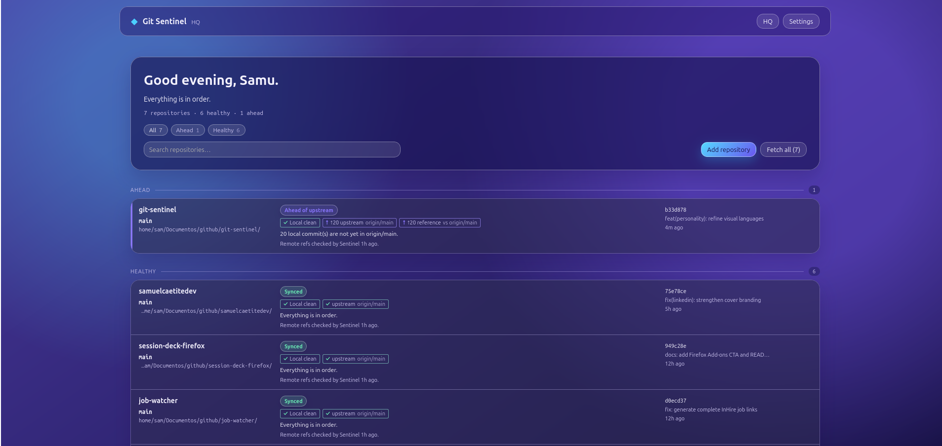 Git Sentinel in the Modern Glass personality